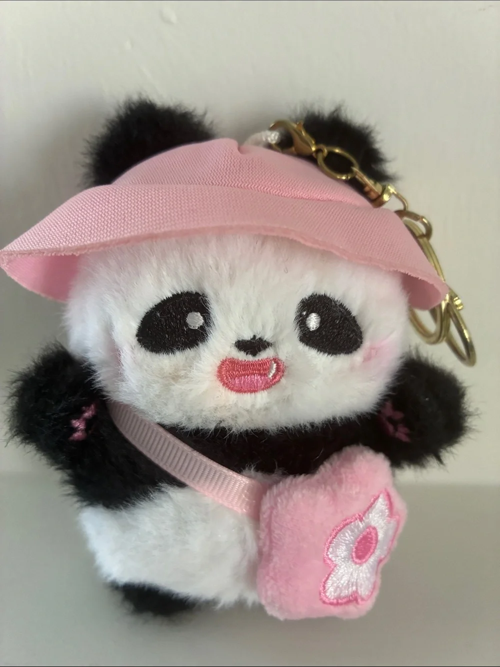Pink Panda Plush Keychain Clip On
